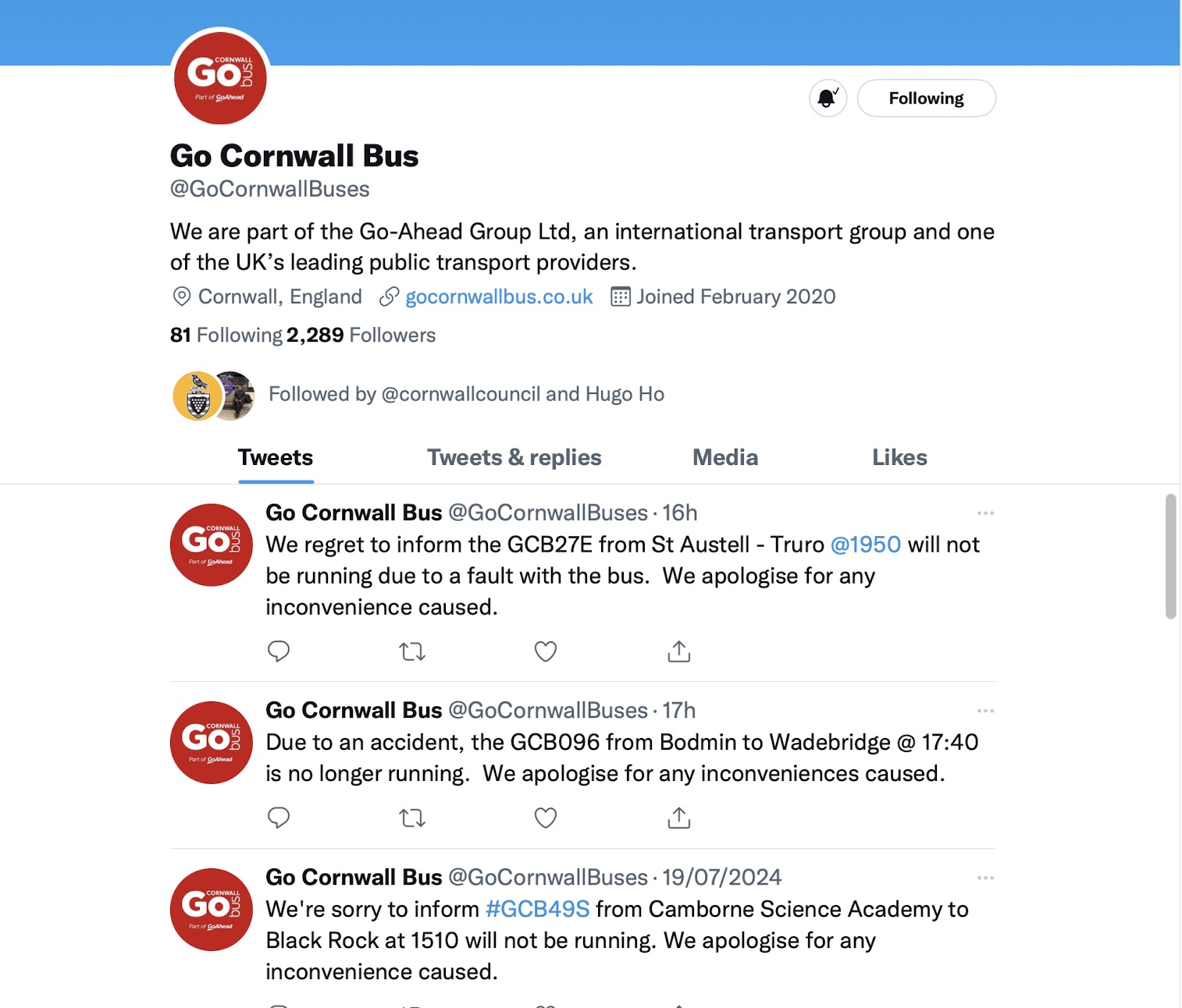GoCornwall Twitter back online