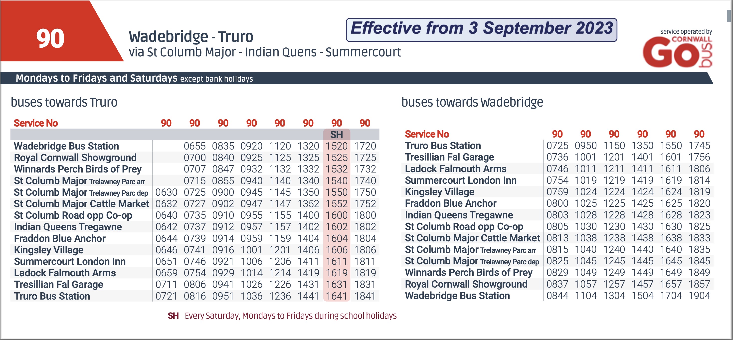 No.%2090%20timetable