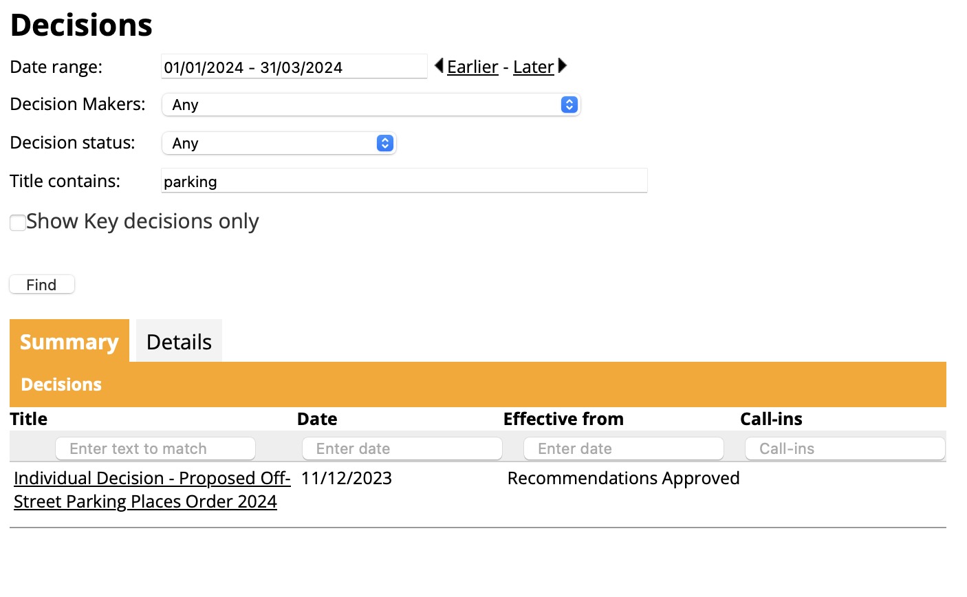 Search Decisions parking